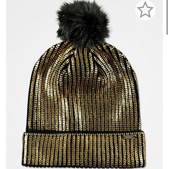 Empyre Accessories - Empyre Painted gold rush black pom beanie NEW